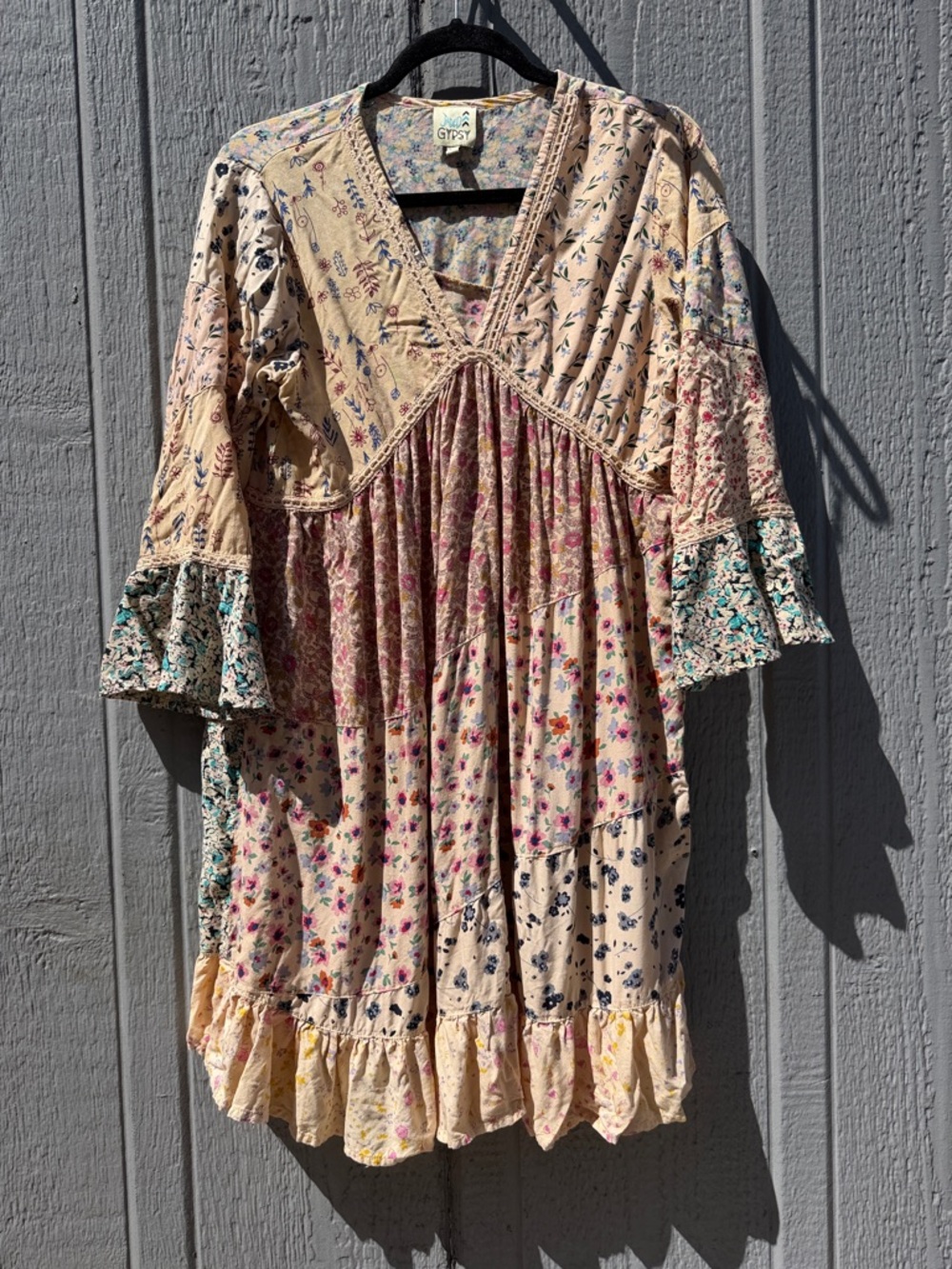 Jaded Gypsy Boho Floral Patchwork Mini Dress Size: S\M